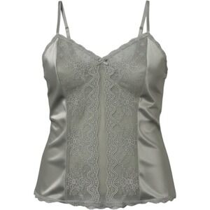 Vintage Y2K Tank Top Womens M White Sheer Nylon Lace Trim Fairy Coquette Soft